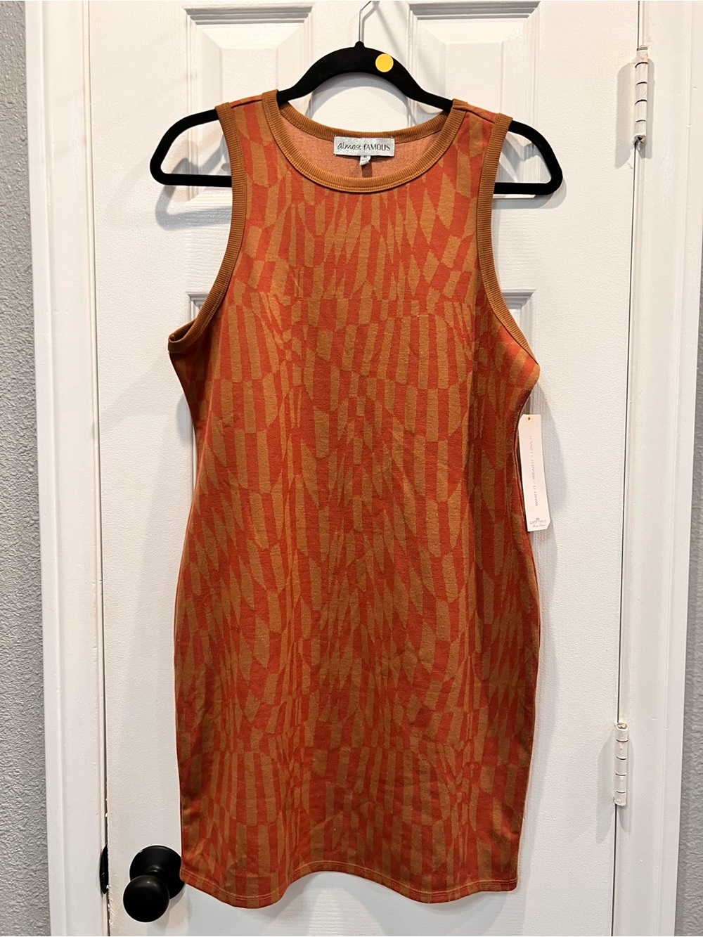 Almost Famous 70s Vibes Geometric Knit Bodycon Tank Mini Dress